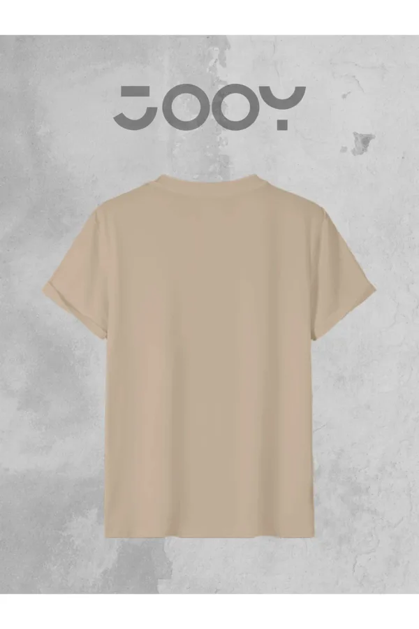 Düz Bej Bisiklet Yaka Oversize Boyfriend Basic Tshirt - XL-alttext3