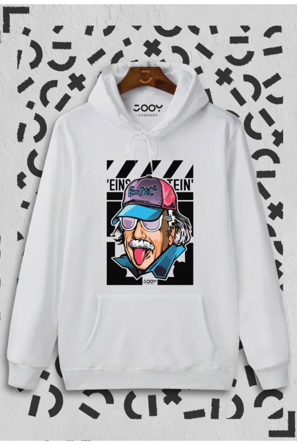 Einstein Baskılı Beyaz Kapüşonlu Sweatshirt - S-alttext1
