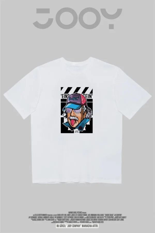 Einstein Baskılı Beyaz Oversize Tshirt - M-alttext1