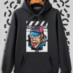 Einstein Baskılı Siyah Kapüşonlu Sweatshirt - L-alttext1