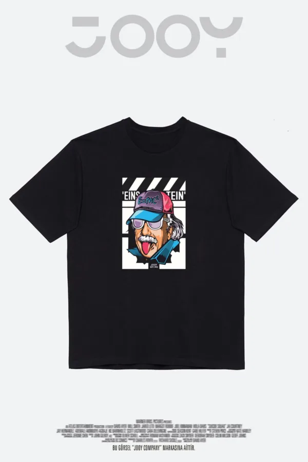 Einstein Baskılı Siyah Oversize Tshirt - M-alttext1
