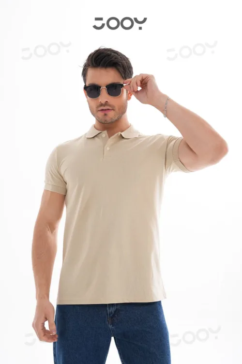 Erkek %100 Pamuk Bej Polo Yaka T-Shirt
