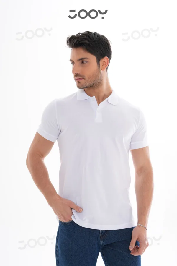 Erkek %100 Pamuk Beyaz Polo Yaka T-Shirt - S-alttext2