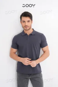 Erkek %100 Pamuk Duman Gri Polo Yaka T-Shirt-alttext1