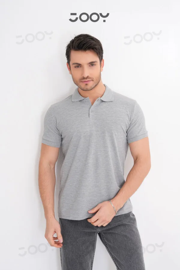 Erkek %100 Pamuk Gri Melanj Polo Yaka T-Shirt - S-alttext2
