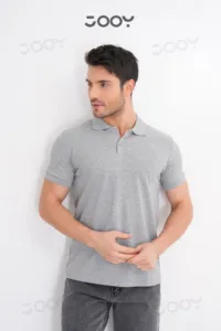 Erkek %100 Pamuk Gri Melanj Polo Yaka T-Shirt-alttext1