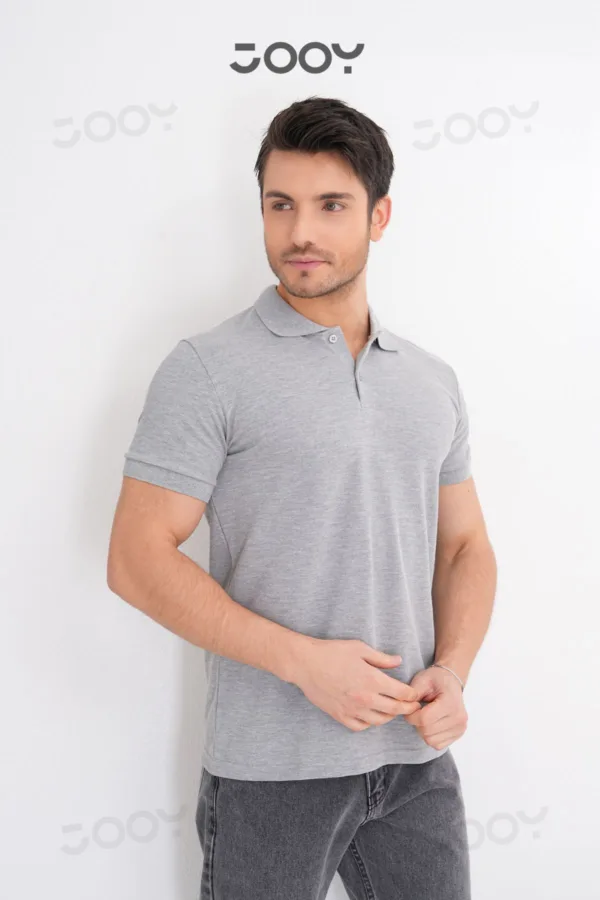 Erkek %100 Pamuk Gri Melanj Polo Yaka T-Shirt - S-alttext5