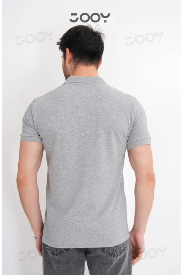 Erkek %100 Pamuk Gri Melanj Polo Yaka T-Shirt - S-alttext7