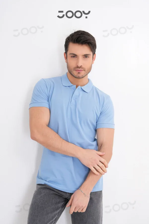 Erkek %100 Pamuk Mavi Polo Yaka T-Shirt - L-alttext4