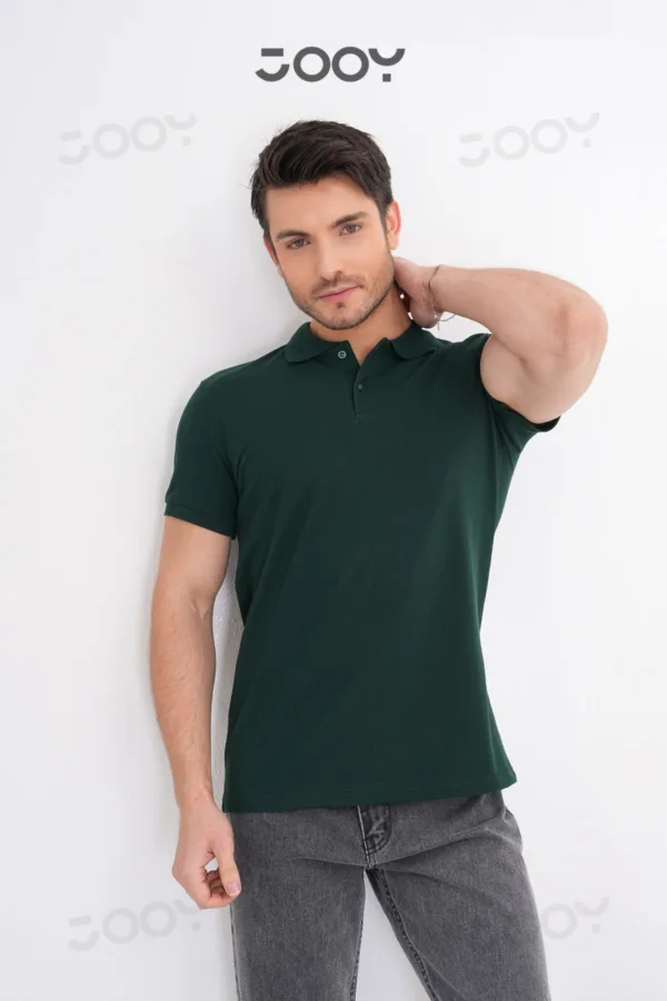 Erkek %100 Pamuk Yeşil Polo Yaka T-Shirt - M-alttext4