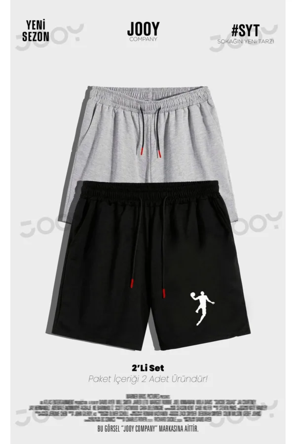 Erkek Basketball Player Baskılı Penye Şort Siyah Ve Gri İkili Set - S-alttext1