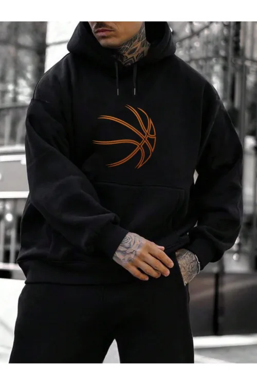 Erkek Basketbol Topu Tasarım Kapüşonlu Sweatshirt