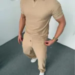 Erkek Bej Fitilli Polo Yaka Tişört - Beli Lastikli Jogger Alt 2'li Takım - L-alttext1