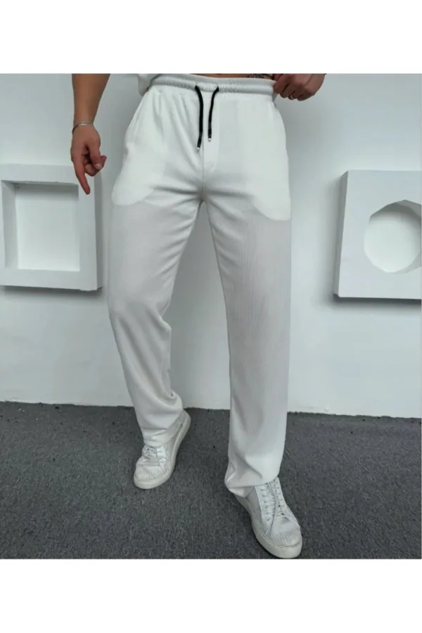 Erkek Beyaz Fitilli Polo Yaka Tişört - Beli Lastikli Jogger Alt 2'li Takım - XL-alttext2