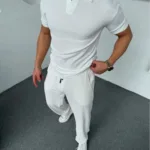 Erkek Beyaz Fitilli Polo Yaka Tişört - Beli Lastikli Jogger Alt 2'li Takım - XL-alttext1