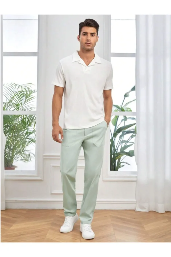 Erkek Beyaz Fitilli Polo Yaka Triko T-Shirt - L-alttext3