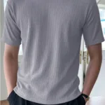 Erkek Duman Gri Fitilli Bisiklet Yaka Triko T-Shirt - XL-alttext1