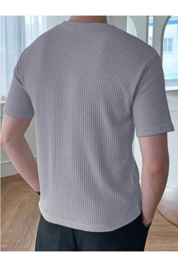 Erkek Duman Gri Fitilli Bisiklet Yaka Triko T-Shirt - XL-alttext3