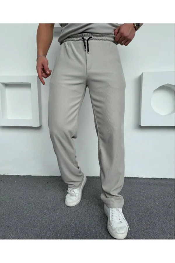 Erkek Duman Gri Fitilli Polo Yaka Tişört - Beli Lastikli Jogger Alt 2'li Takım - XL-alttext2