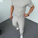 Erkek Duman Gri Fitilli Polo Yaka Tişört - Beli Lastikli Jogger Alt 2'li Takım - XL-alttext1