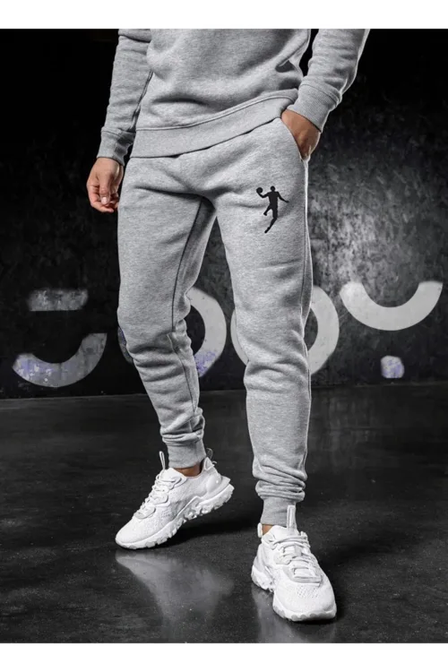 Erkek Gri Basketball Player Penye Eşofman Altı