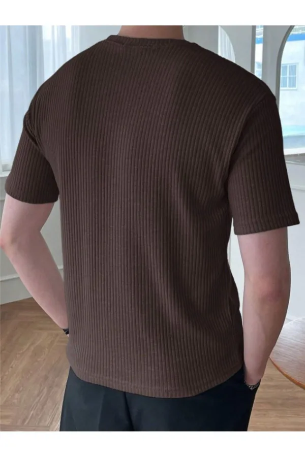 Erkek Kahverengi Fitilli Bisiklet Yaka Triko T-Shirt - XL-alttext5