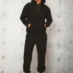 Erkek Siyah Kapüşonlu Sweatshirt Siyah Eşofman Altı 2'li Set - L-alttext1