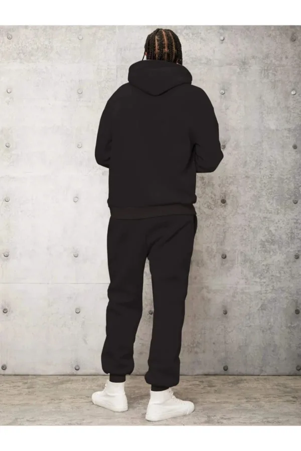 Erkek Siyah Kapüşonlu Sweatshirt Siyah Eşofman Altı 2'li Set - L-alttext3