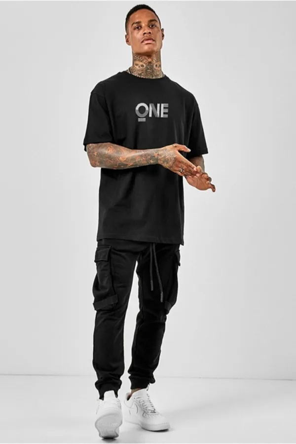Erkek Siyah One Baskılı T-shirt - XL-alttext2