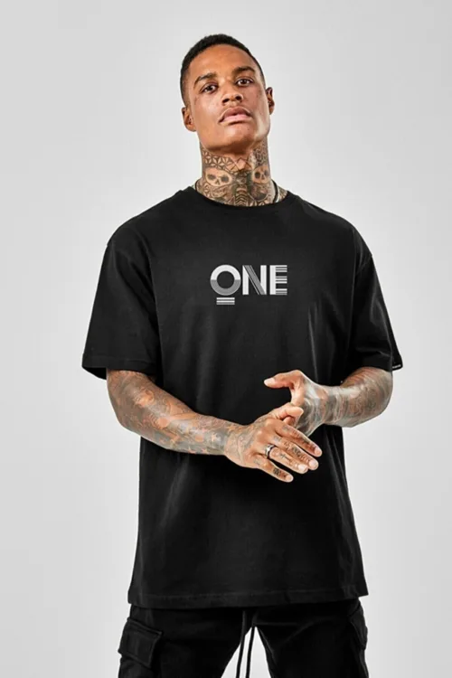Erkek Siyah One Baskılı T-shirt