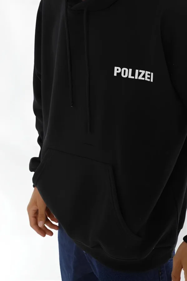 Erkek Siyah Polizei Baskılı Kapüşonlu Sweatshirt - XL-alttext2