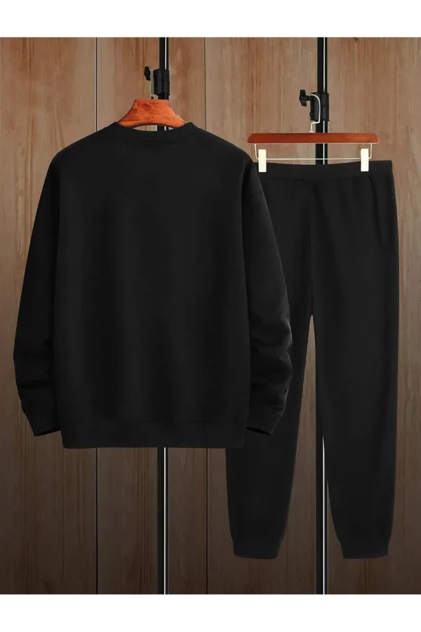 Erkek Wing Baskılı Siyah Bisiklet Yaka Sweatshirt Siyah Eşofman Altı Takım - M-alttext2