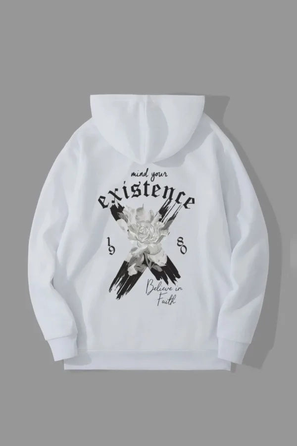 Existence Tasarım Beyaz Kapüşonlu Sweatshirt Hoodie - S-alttext1