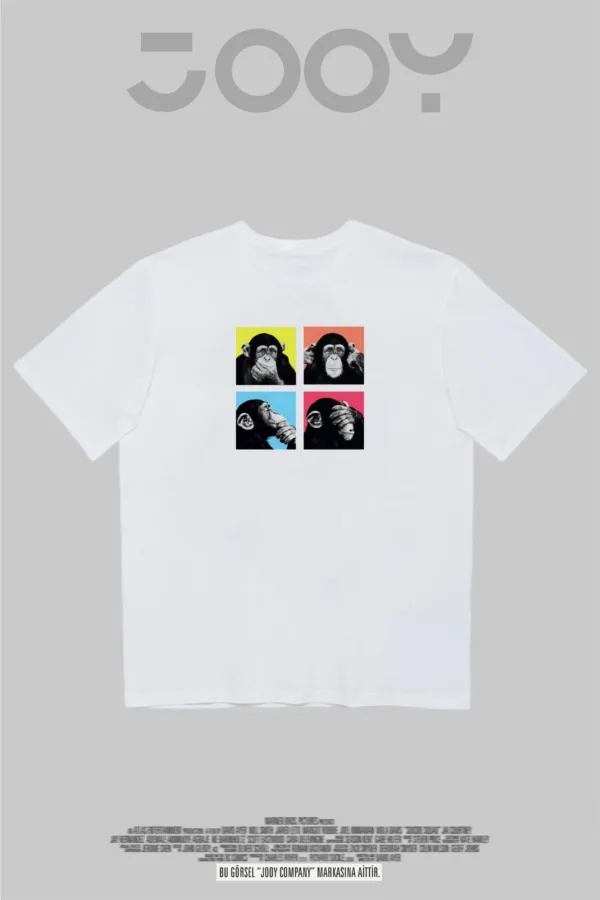 Four Monkey Baskılı Beyaz Oversize Tshirt - S-alttext4