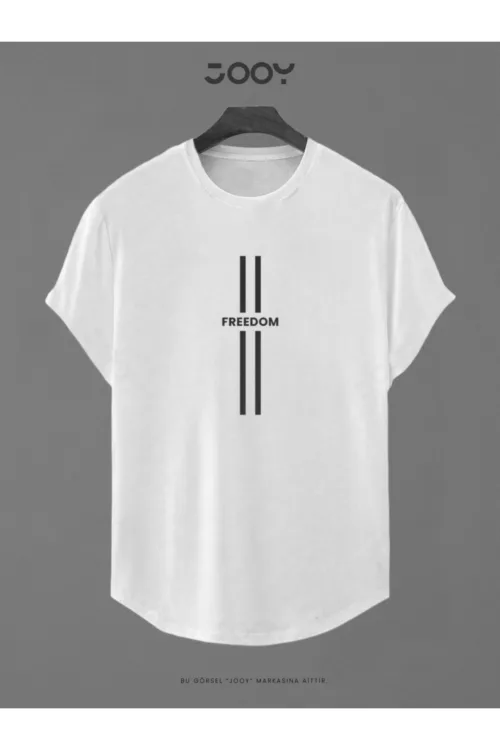 Freedom Baskılı Slim Fit Oval Kesim T-Shirt