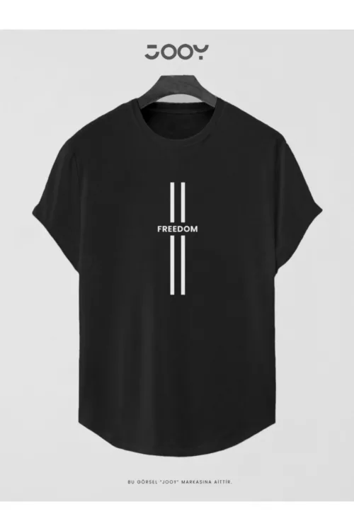 Freedom Baskılı Slim Fit Oval Kesim T-Shirt