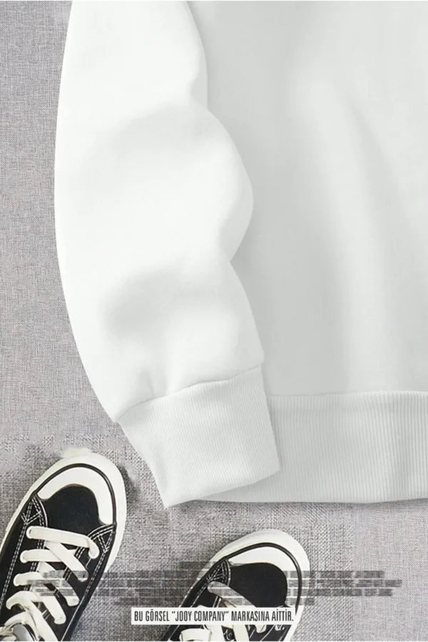 Freedom Baskılı Yarım Fermuarlı Dik Yaka Beyaz Sweatshirt-alttext3