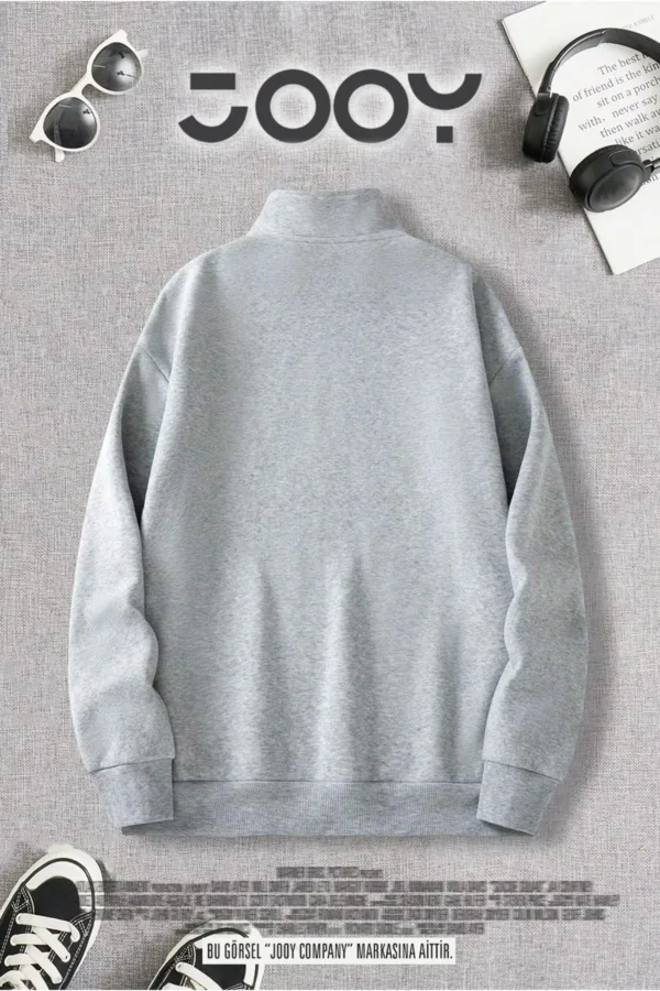Freedom Baskılı Yarım Fermuarlı Dik Yaka Gri Sweatshirt - L-alttext2
