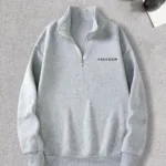 Freedom Baskılı Yarım Fermuarlı Dik Yaka Gri Sweatshirt - L-alttext1