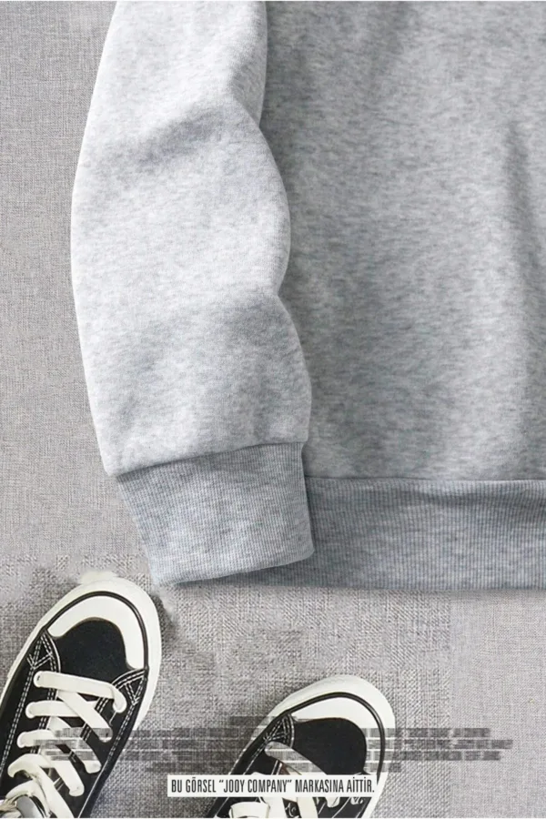 Freedom Baskılı Yarım Fermuarlı Dik Yaka Gri Sweatshirt - L-alttext3