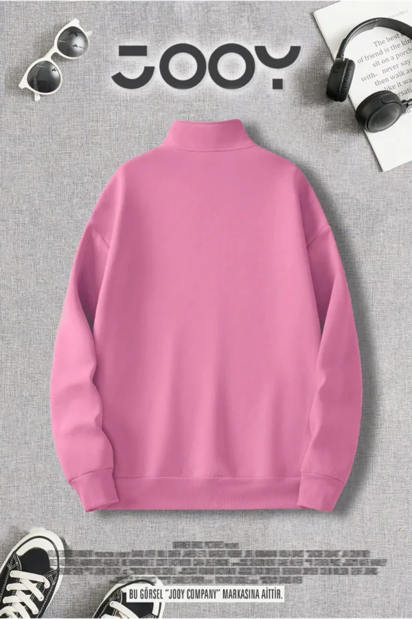 Freedom Baskılı Yarım Fermuarlı Dik Yaka Pembe Sweatshirt - L-alttext2