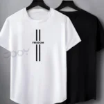 Freedom Çizgi Baskılı Siyah Beyaz Oval Kesim Slim Fit Tshirt 2'li Set - L-alttext1