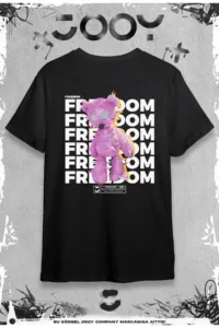 Freedom Tasarım Siyah Oversize Tshirt-alttext1