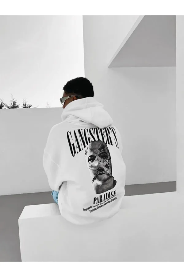 Gangster’s Paradise Baskılı Beyaz Kapüşonlu Sweatshirt - S-alttext2