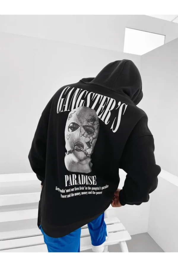 Gangster’s Paradise Baskılı Siyah Kapüşonlu Sweatshirt - XL-alttext2