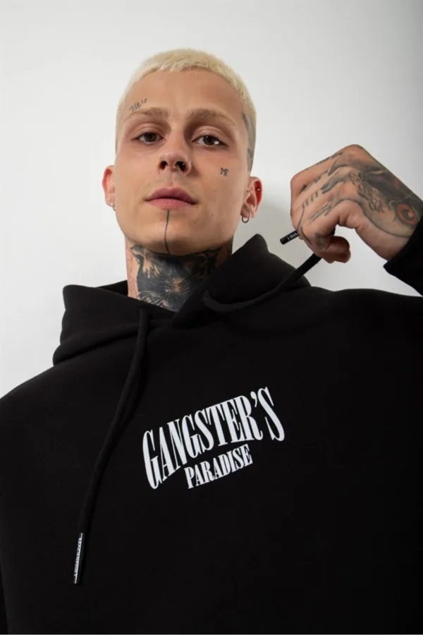 Gangster’s Paradise Baskılı Siyah Kapüşonlu Sweatshirt - XL-alttext3