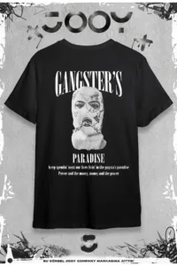 Gangster’s Paradise Baskılı Siyah Oversize Tshirt-alttext1