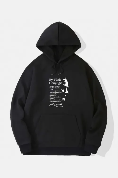 Gençliğe Hitabe Atatürk Tasarım Kapüşonlu Sweatshirt