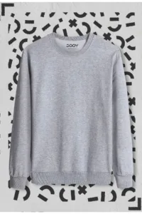 Gri Düz Basic Bisiklet Yaka Sweatshirt-alttext1