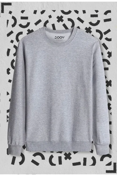 Gri Düz Basic Bisiklet Yaka Sweatshirt
